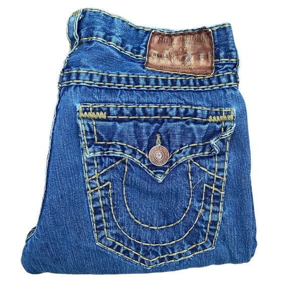Vintage True Religion Jeans Size 34 Leather Tab RARE Blue - Picture 1 of 10